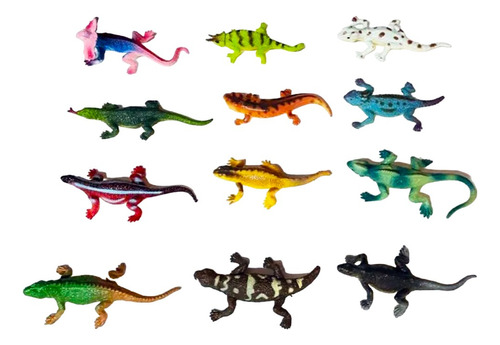 Juguete Animales Mini Lagartija Goma Set X12 Iguana Reptiles