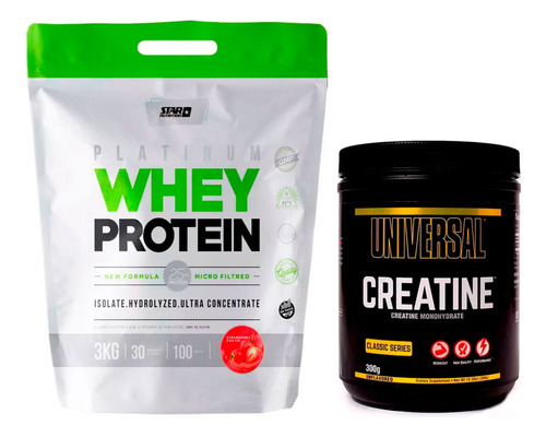 Kit Whey Protein Star 3 Kg + Creatina Universal N. 300 Gr