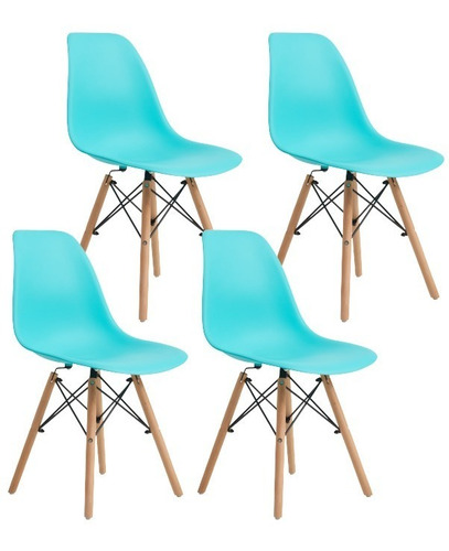 Set De 4 Sillas Holly Estilo Eames Comedor Color Azul Aqua