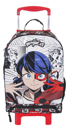 Mochila Rodinha G Com Lancheira Escolar Miraculous Lady Bug Cor Vermelho