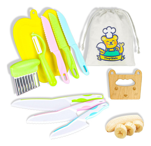 Juego De Cuchillos De Cocina Para Niños 11 Piezas Bordes Den Rosa, Azul, Verde, Amarillo