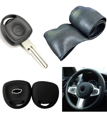 Cubre Volante + Funda Llave Silicona Chevrolet Corsa Negro