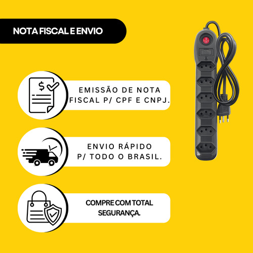 Filtro De Linha 6 Tomadas 1 Metro 10a Bivolt Preto Megatron