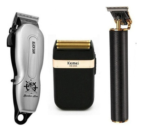 Combo Eurostil Black Sam + Kemei Shaver + Trimmer Barber