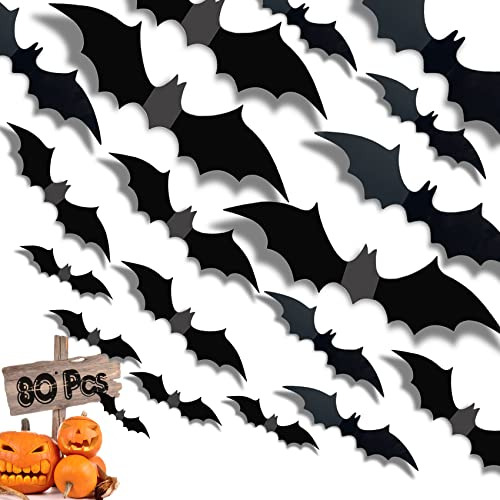 80 Murciélagos De Pvc Decoración De Paredes De Hallow...