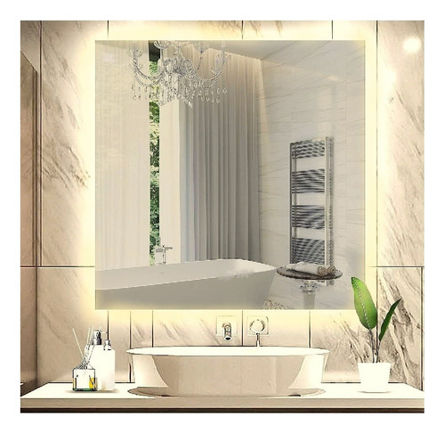 Espelho Lapidado Bisotê Iluminado Com Led Quente - 90x90cm