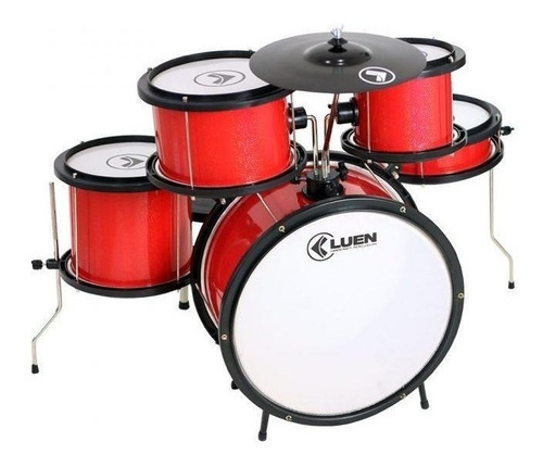 Bateria Infantil Luen Pop Vermelho Com Banco + Baquetas