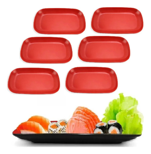 6 Pratos Japones Travessa Oriental Melamina Sushi 23cm