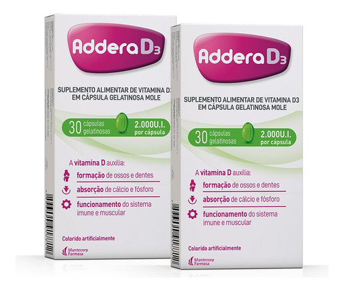 Kit Vitamina D Addera D3 2.000ui Com 30 Cápsulas