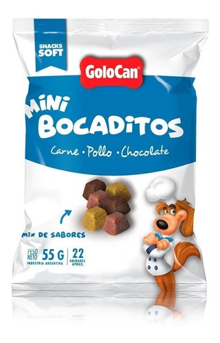 Golocan Mini Bocaditos Snack 55g Carne Pollo Chocolate Perro