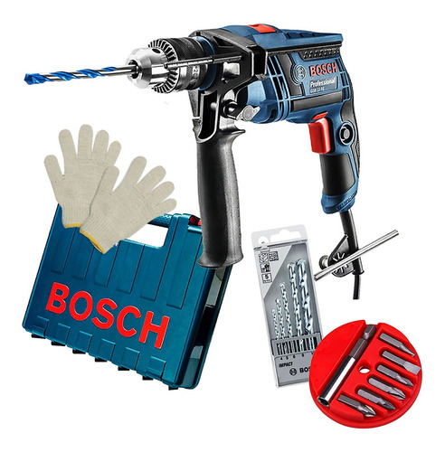 Furadeira Bosch Impacto 650w Gsb13 Re Na Maleta + Acessórios