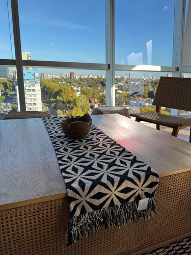 Camino De Mesa Chenille Decorativo 1,60x0,36 Nordico Huitrú Ébano Estampado