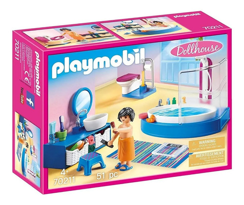 Playmobil 70211 Baño Completo Con Figura Del Padre Dollhouse