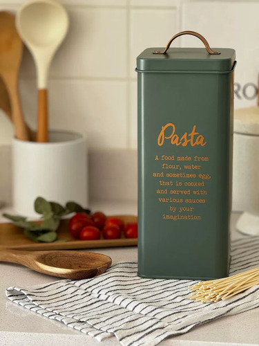Lata Para Fideos Deco Pastas Verde Manija Bronce 27cm Carol Color Verde Musgo