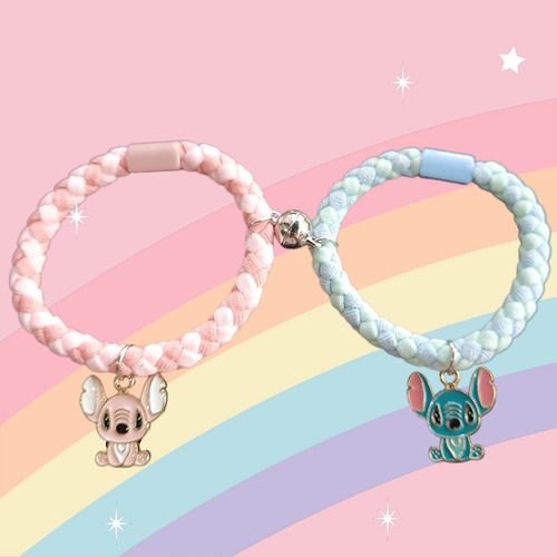 Pulsera Stitch /ángel Magnético Para Compartir Amistad Azul Acero 5 Cm 22.86 Cm