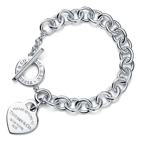 Pulseira Com Fecho E Coração Prateada + Saquinho De Veludo