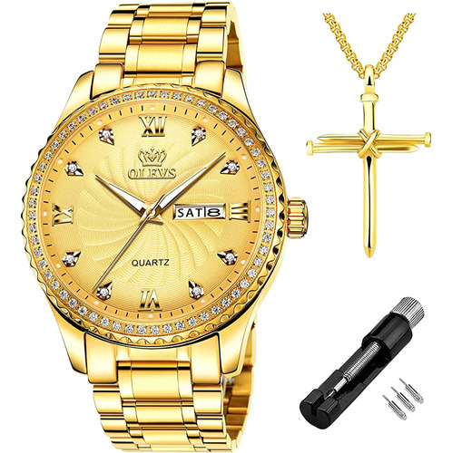 ~? Olevs Relojes De Oro Para Hombres Diamond Luxury Wrist Wa