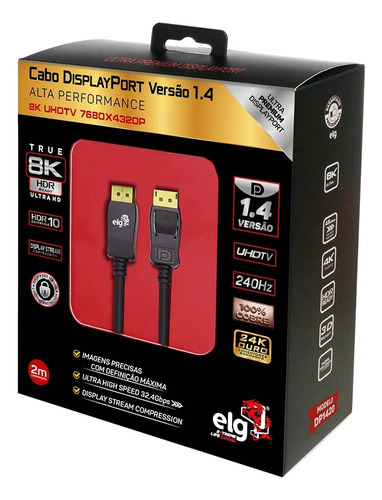 Cabo Displayport Gamer 1.4 1080p@240hz 4k@120hz 8k@60hz- ELG