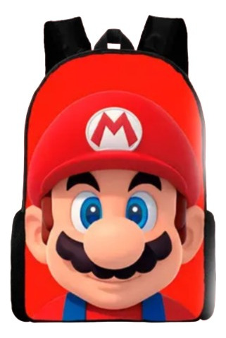 Mochila Escolar Mario Bros Roja + Bolso + Estuche (3 Pcs)