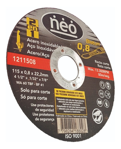 Disco Corte De Metal 4 1/2 Acero Y Acero Inox 100 Pzs