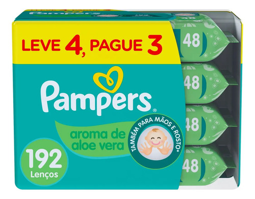 Lenços Umedecidos Pampers Aroma de Aloe Vera, 192 Unidades