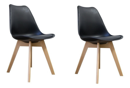 Kit de 2 sillas Eames Leda con base de madera sin reposabrazos