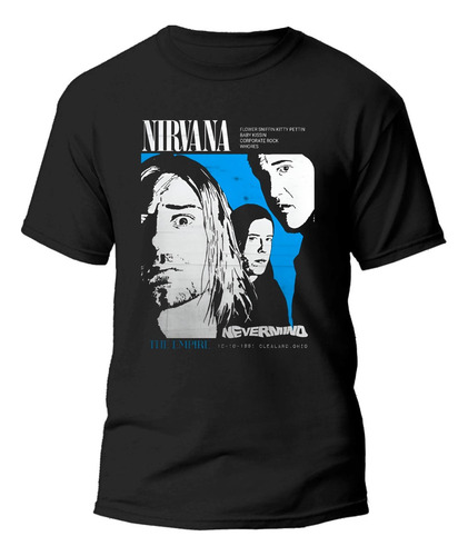 Playera Negra Estampado Rock Clasico Nirvana 100% Algodón 12