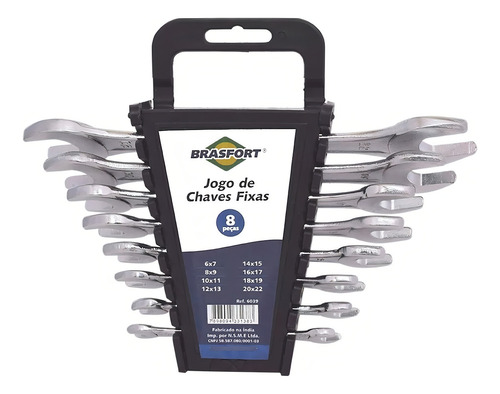 Jogo Chave Boca Fixa Brasfort 6 A 22mm 08 Pecas Re:6039 Cor Prateado