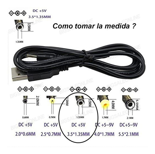 Cable Usb Plug 1.35mm Alimentación Para Suiche Conversor Hub Negro