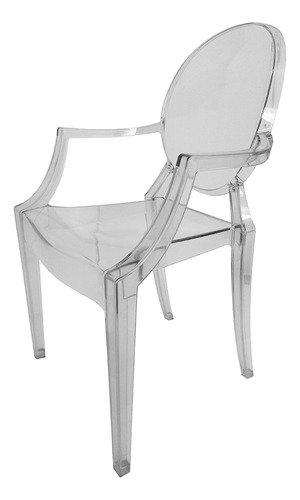 Silla transparente con reposabrazos Ghost, asiento de policarbonato no tiene tapicería