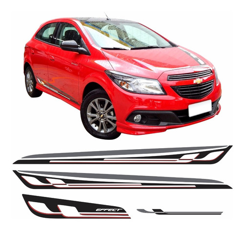 Kit Adesivo Faixa Chevrolet Onix Effect Vermelho Onix07