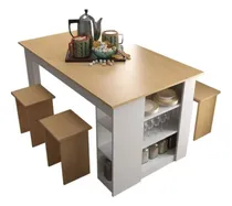 Comprar Juego Comedor 4 Banquetas Sillas Desayunador Muebles Web Nogal \u002F Blanco Liso