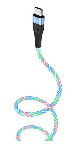 Cable Usb A Tipo C 1m Hoco U85 Azul Con Luz De Calidad