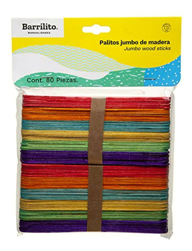 Barrilito W004c Palitos Planos Jumbo De Madera, Colores
