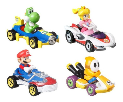 Hot Wheels Mariokart 4 Vehículos Mario Yoshi Peach Shy Guy