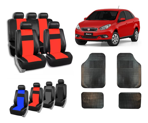 Fundas Cubre Asiento Cuerina Fiat Grand Siena + Alfombra 4 P