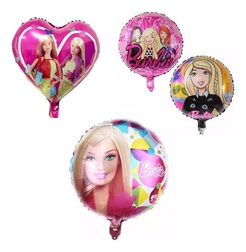 Pack 12unid Globo Metálico Barbie 45 Cm Con Varilla -glovers