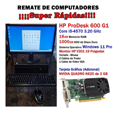 Hp Prodesk 600 G1-core I5-4590 3.20-16gb-1tb-t.grafica-k620
