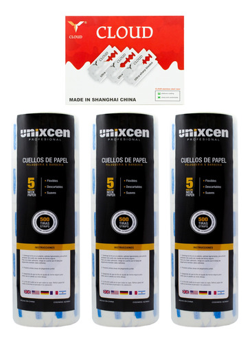 Unixcen Kit Cuello Papel X3 + Cloud Hojas Afeitar Filos X100