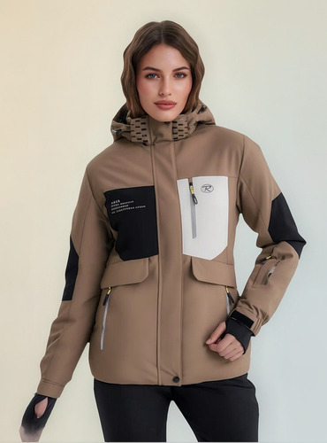 Campera Ski Snowboard Mujer Trampa De Nieve Impermeable Beige Oscuro Xl