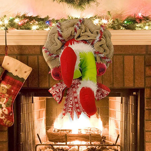Corona De Felpa Navideña De Grinch Para Decoración De