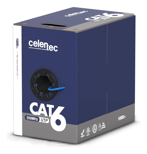 Cable Ethernet Cat6 De Celertec, 1000 Pies, Cobre Desnudo...