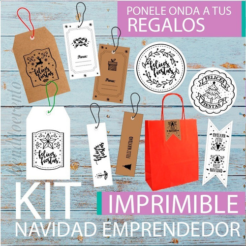 Kit Imprimible Navidad Emprendedor Tag Circulo Carta Sobre