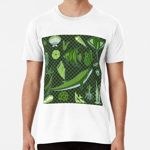 Remera Underwater Plants And Animals Pattern (green Gingham 