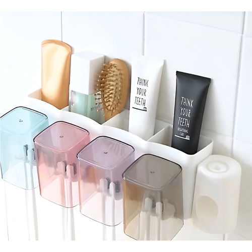 Organizador De Banheiro Com Dispenser De Pasta E 4 Copos