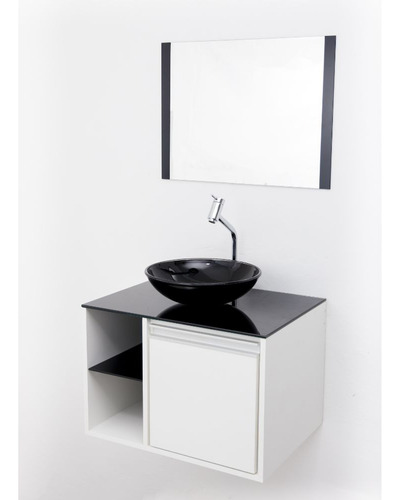 Gabinete Para Banheiro Italia Completo 60cm Bracasa Cor da pia Branco Cor do móvel Branco e preto Quantidade de furos para torneira Um furo