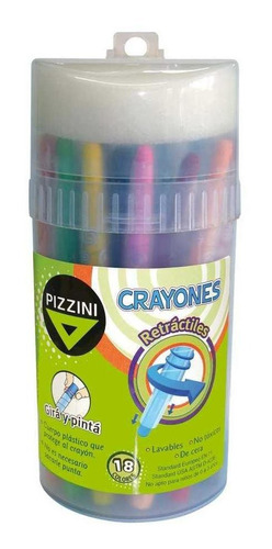 Crayones De Cera Retractiles Pizzini 18 Colores Plastico