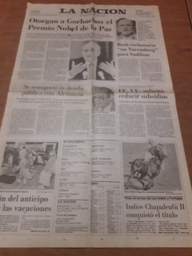 Tapa Diario La Nación 16 10 1990 Premio Nobel Paz Gorbachov 