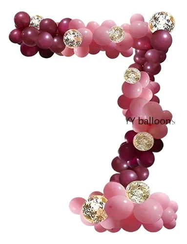 Kit Decoracion Arco Fiesta Boda Aniversario Rosa Vino Tinto