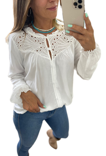 Blusa Broderie Con Botones Mujer The Big Shop